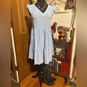 Light Blue Ruffle Short Sleeve Tiered Dress Size small